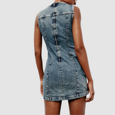 Washed Blue Sleeveless Mini Denim Dress
